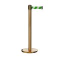 Montour Line Retractable Belt Rolling Stanchion, 2.5ft Sat.Brass Post  9ft. Grn/Wh ME630-SB-GWD-90